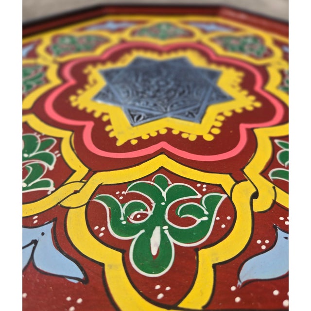 Moroccan Burgundy Moroccan Hand-Painted Accent Table For Sale - Image 3 of 6