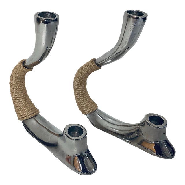 Pair of Vintage Chrome Double Candleholders, 1970s For Sale