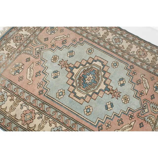 Textile Vintage Turkish Area Rug, Soft Pink and Blue, Handwoven Wool For Sale - Image 7 of 10