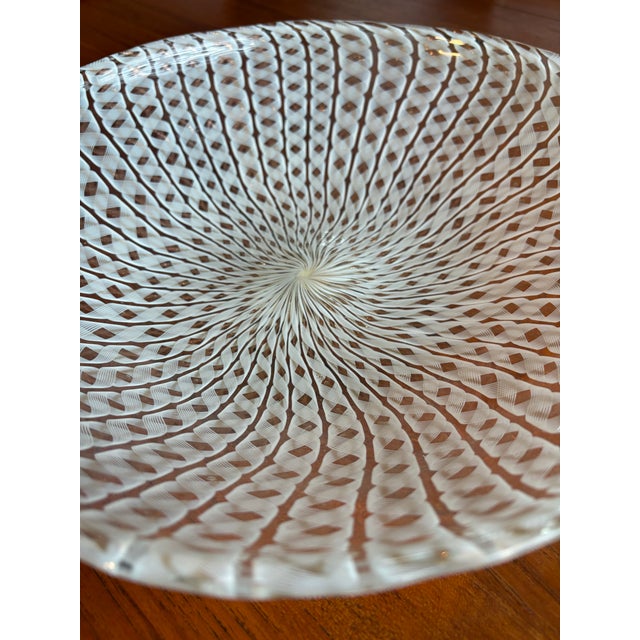 Murano Vintage Murano Zanfrico Latticino White Gold Ribbon Centerpiece Bowl For Sale - Image 4 of 8