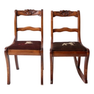 Vintage Kid's Chairs With Needlepoint Seats Pair For Sale