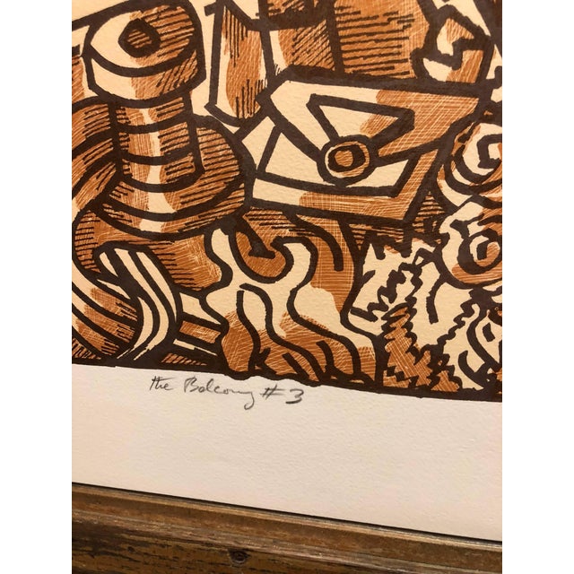 Marius Sznajderman, Large Venezuelan Modernist Lithograph "The Balcony #3" Color Print, 1984 For Sale - Image 4 of 6