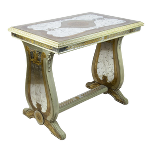 Early 20th Century Neoclassical Lyre Side Table With Acid-Etched Glass Top and Accents by Maison Jansen, France