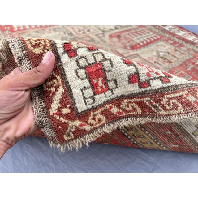 Red Antique 1800s Caucasian Kazak Rug | Rare Hand-Knotted Wool Low-Pile Distressed Tribal Rug For Sale - Image 8 of 12