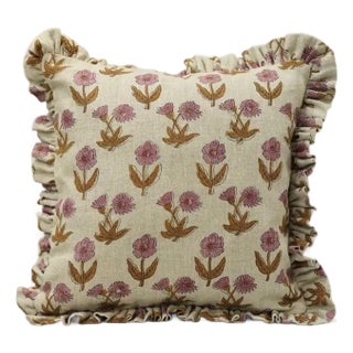 Fabdivine Elegant Block Printed Frill Cushion Cover 12x20 Inch Thick Linen- Kirti For Sale