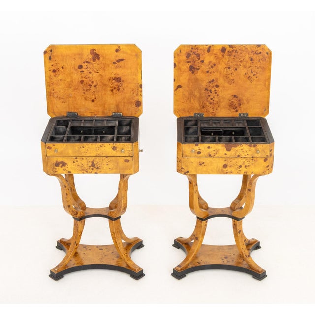 Biedermeier Burlwood Sewing Tables, Pair For Sale In New York - Image 6 of 10