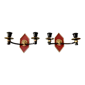 Pair French Empire Brass Lion Wall Candle Sconces