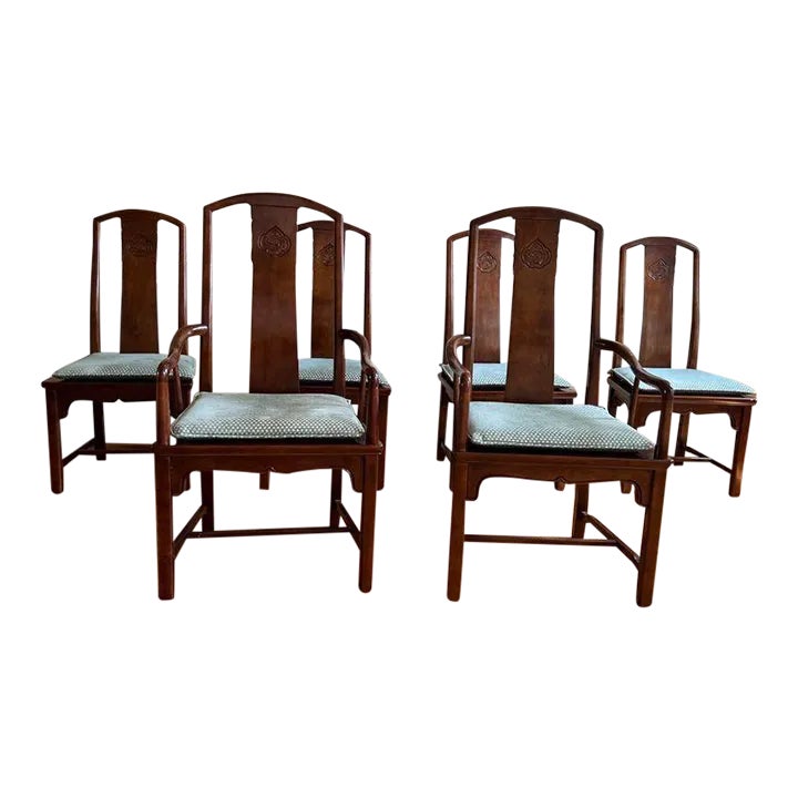 Late 20th Century Henredon Set of Six Mahogany Cane Seat With Cushions