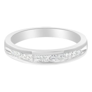 IGI Certified 1/2 Cttw Princess Cut Diamond 18K White Gold Channel Set Half Eternity Style Wedding Band Ring (H-I Color, SI2-I1 Clarity) - Size 7 For Sale