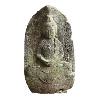 Antique Japanese Stone Buddha Statue of Kannon Bodhisattva (Seated) / Edo Period / 1750-1850 For Sale