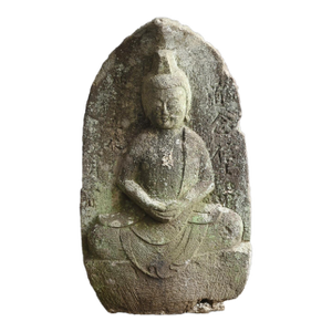 Antique Japanese Stone Buddha Statue of Kannon Bodhisattva (Seated) / Edo Period / 1750-1850