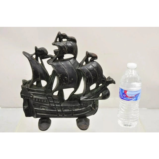 Antique Victorian 1930 Creation Co Cast Iron Figural Painted Ship Boat Door Stop. Circa Early 1900s. Measurements: 12" H x...