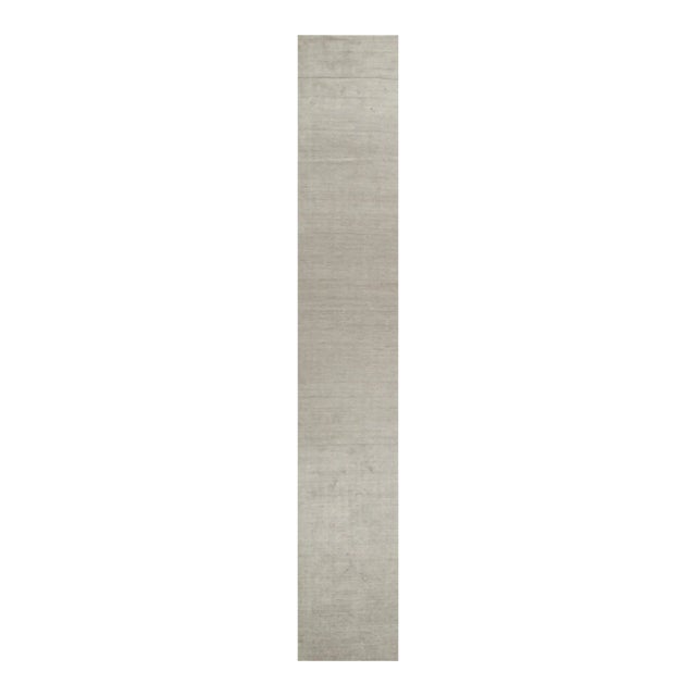 2010s Rug & Kilim’s Plain Modern Rug in Solid Silver-Gray Tone-on-Tone - 3x18 For Sale