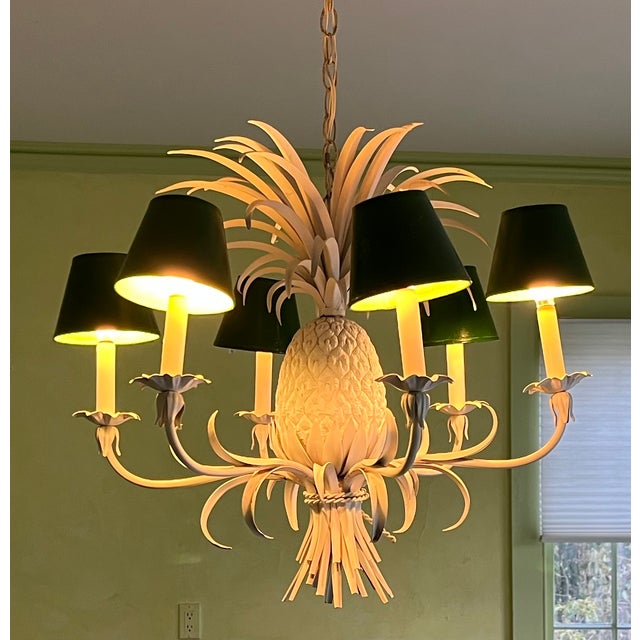 Mid-Century Modern 1970s Italian White Painted Tole Pineapple Chandelier For Sale - Image 3 of 10
