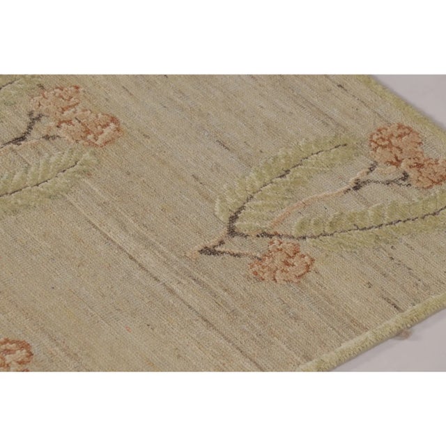 Rug & Kilim Rug & Kilim’s Block Print Rug With Green, Orange & Beige-Brown Floral Patterns For Sale - Image 4 of 9