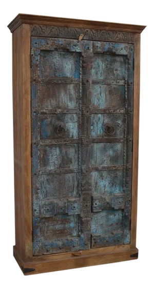 Reclaimed Wood Armory With Blue Accent Doors