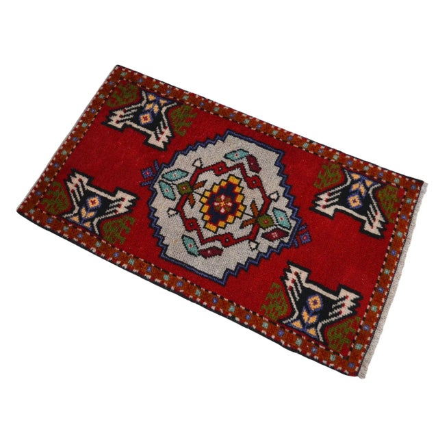 Textile 1970 Hand Knotted Mat Small Turkish Rug Entry Decor Door Mat- 1′9″ × 3′ For Sale - Image 7 of 12