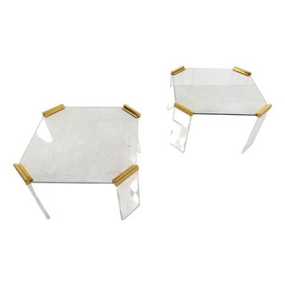 Acrylic Glass and Brass Coffee Tables, 1970s, Set of 2 For Sale