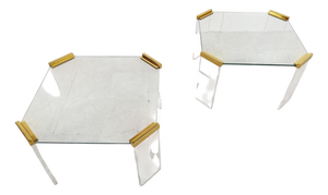 Acrylic Glass and Brass Coffee Tables, 1970s, Set of 2