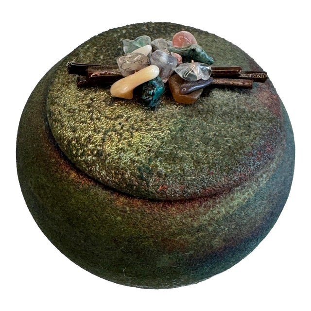 Modern Asian Raku & Polished Stone Small Lidded Jar For Sale