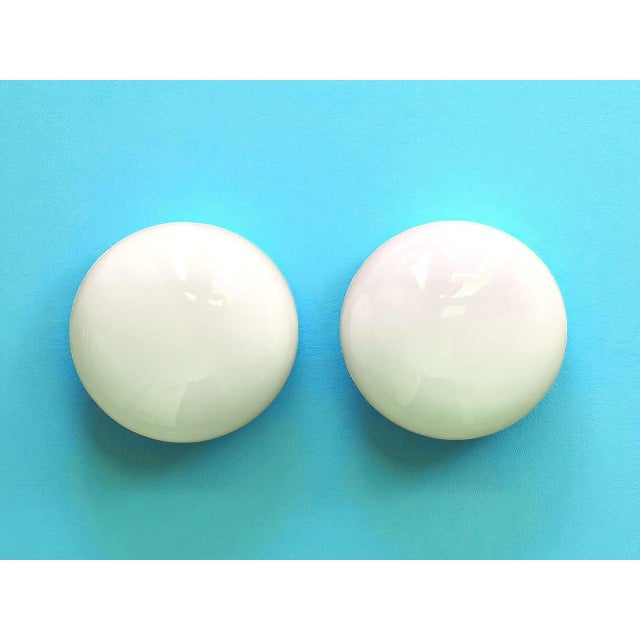 Mid-Century Modern Vintage White Opaline Glass Flush Mounts, 1990s, Set of 2 For Sale - Image 3 of 8