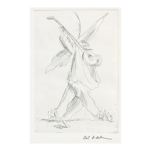 Whimsical Figure Playing the Banjo 20th Century Etching