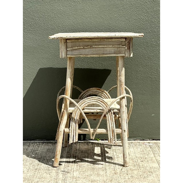 White Vintage Primitive Wood Side Table For Sale - Image 8 of 12