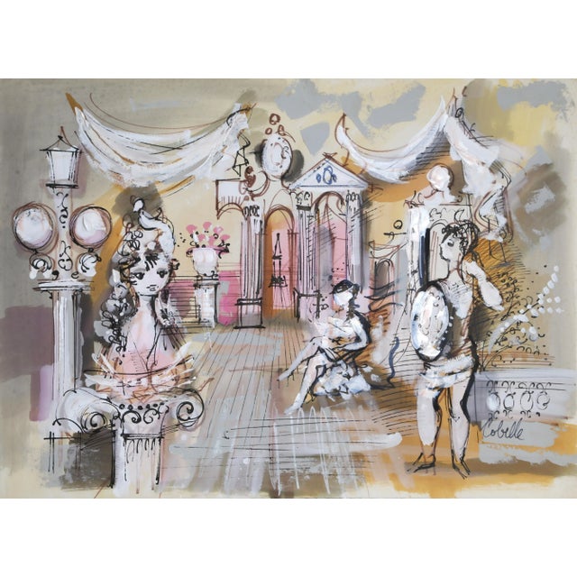 Sculpture Garden with Bust of Woman Charles Cobelle Medium: Acrylic on Paper, signed l.r. Year: 1960 Size: 22 x 30 in....