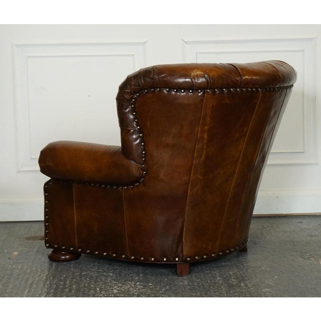 Set of Fully Hand Dyed Leather Writers Reading Armchair with Ottoman For Sale - Image 11 of 18