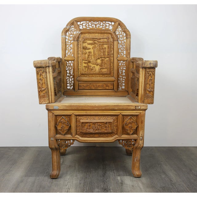 Early 20th Century Boxwood Bas-Relief Seat With Armrests For Sale - Image 13 of 13