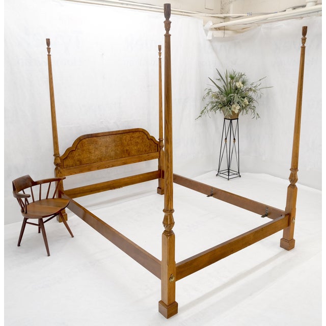 Baker Queen Size Burl Wood Headboard Poster Bed w/ Finials MINT For Sale - Image 13 of 16