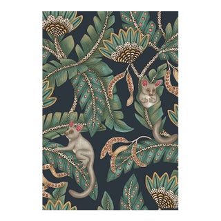 Cole & Son Bush Baby Wallpaper Roll- Teal & Ochre on Ink For Sale