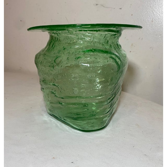 Vintage Blown Green Glowing Vaseline Blacklight Collectible Glass Vase Antique For Sale - Image 9 of 12