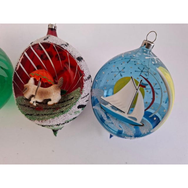 Vintage Czechoslovakian Glass Christmas Diorama Ornaments, 1960, Set of 6 For Sale - Image 12 of 18