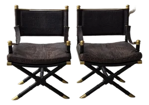 Pair of Maitland Smith Leather and Brass Directors Chairs