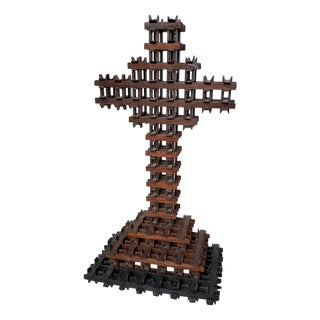 Tramp Art Crucifix Sculpture, 1900s For Sale