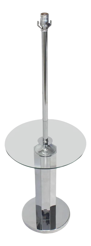 Chrome and Glass Floor Lamp Round Side Table
