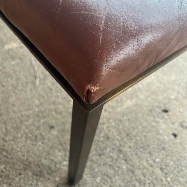 Metal Helikon Leather Brass Long Bench For Sale - Image 7 of 13