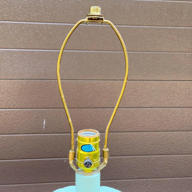 1980's Modern Alsy Light Blue Ribbed Plaster Table Lamp For Sale - Image 10 of 13