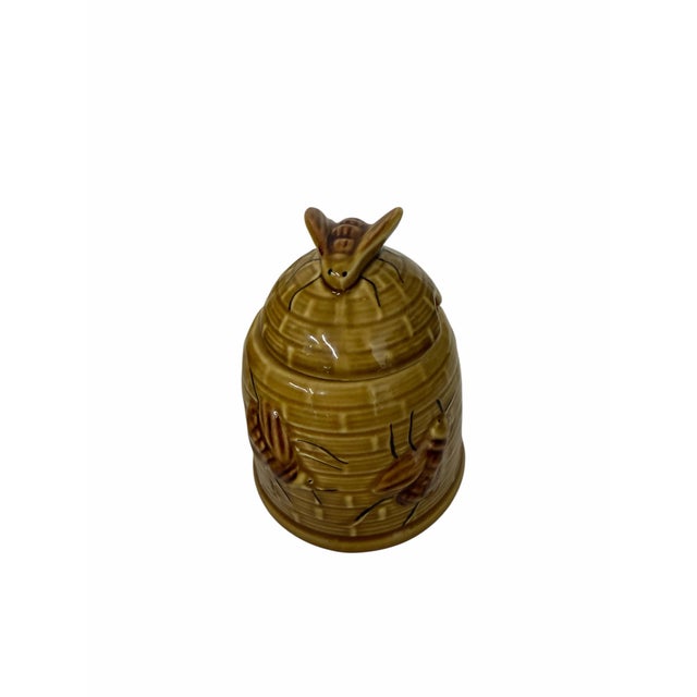 Vintage Brown Glazed Honey Bee Jar Server For Sale - Image 4 of 6