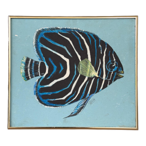Vintage Coastal Folk Art Fish Painting – Saltwater Angelfish