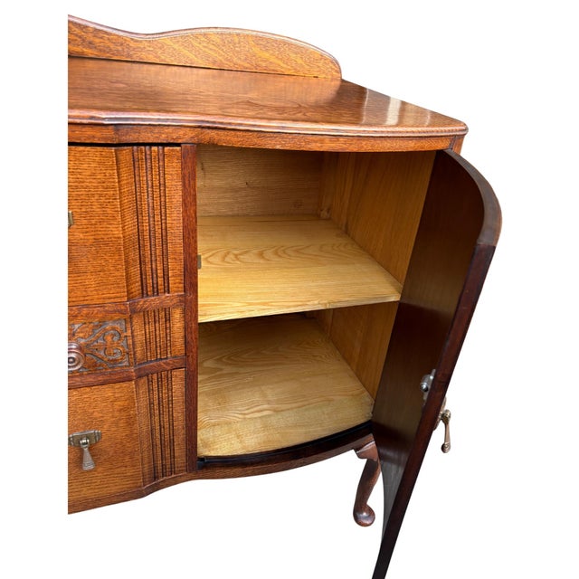 Wood Antique Quarter Sawn Oak Buffet Sideboard With Curved Doors, C. 1928–1933 For Sale - Image 7 of 12