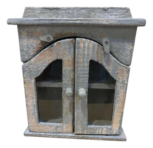1920s Rustic Glass Door Wall Cabinet