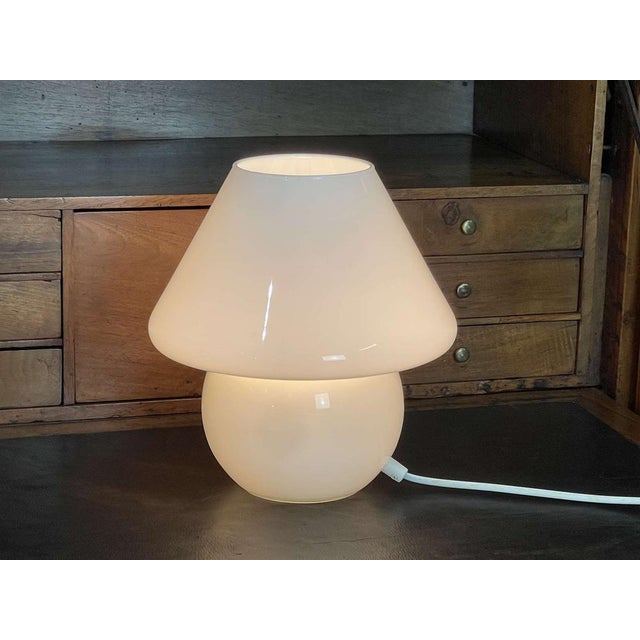 White opaline mushroom lamp from the 70s European Plug (up to 250V).The wiring of this item may be original and might need...