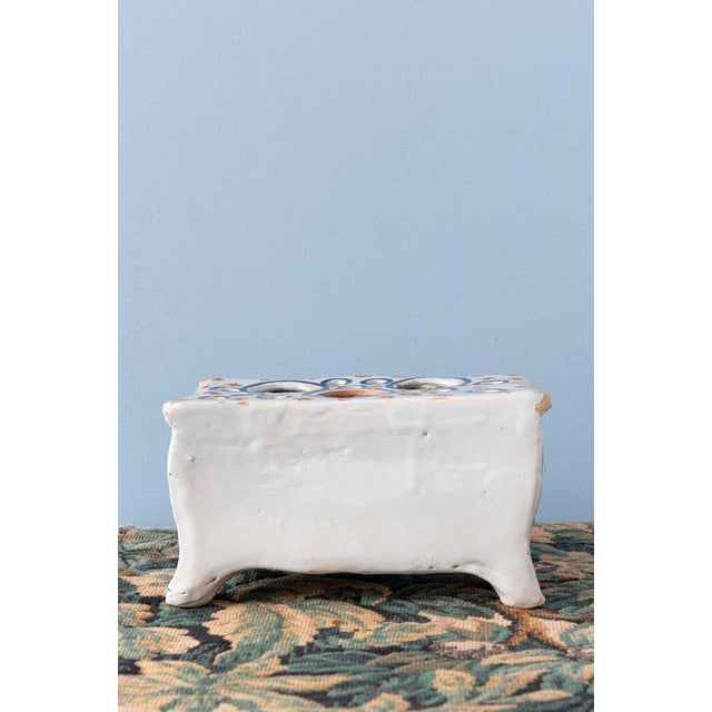 Orange and Blue Commode Bough Pot from Nevers Faience, 18th Century For Sale - Image 6 of 12