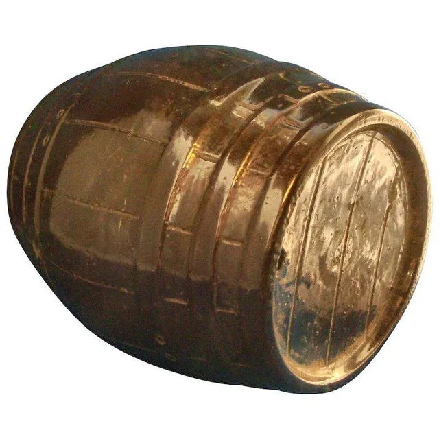 19th Century Brown Glazed Stoneware Barrel Form Cask Whiskey Jug For Sale - Image 9 of 9