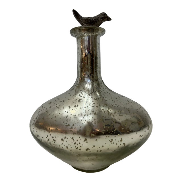 Vintage Mercury Glass Vase With a Bird Topper For Sale