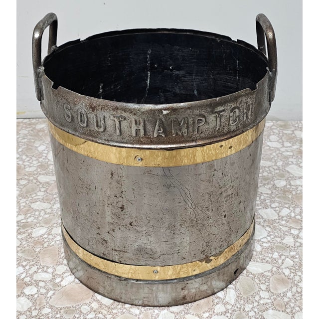 Victorian Early 20th Century Brown & Harrisons Southampton Brass Mounted Steel Bucket Planter For Sale - Image 3 of 9