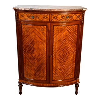 1900s Antique French Louis XV Walnut Inlay Marble Top Wardrobe / High Dresser For Sale