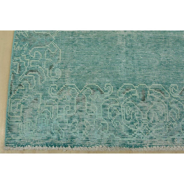 Blue Tabriz Runner 2’8” X 18’5” Blue Wool Vintage Overdyed Hand-Knotted Rug For Sale - Image 8 of 11